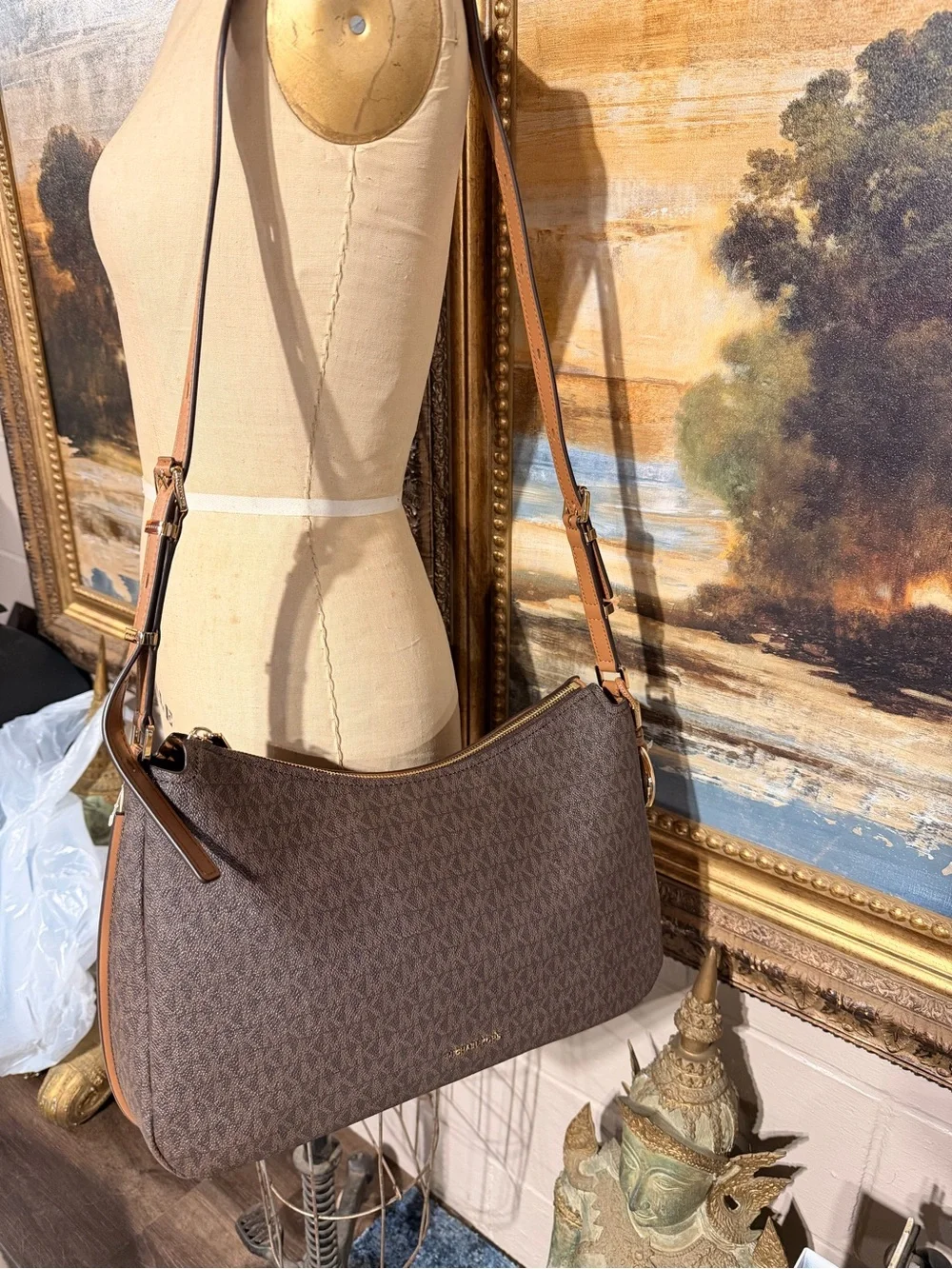 Michael Kors Brown Signature MK Logo Hobo Bag with Gold Hardware NWT